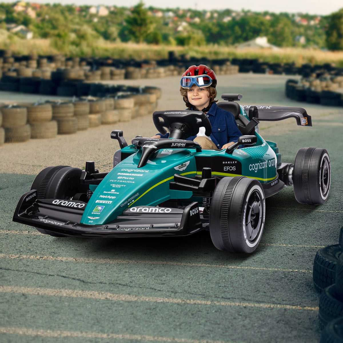 Aston Martin F1 12V Kids Electric Ride-On Race Car, Green