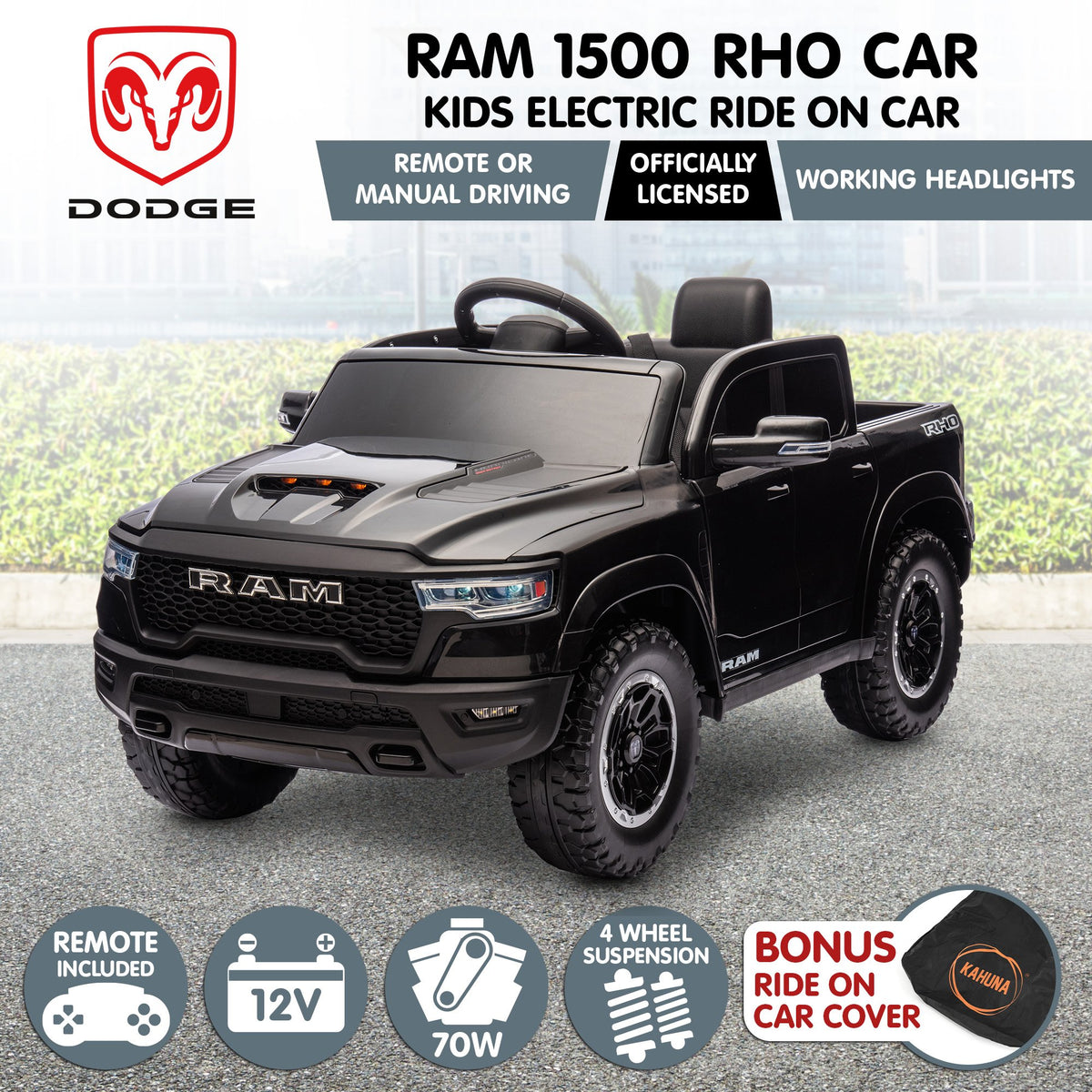 RAM 1500 RHO 12V Kids Electric Ride-On Car, Black
