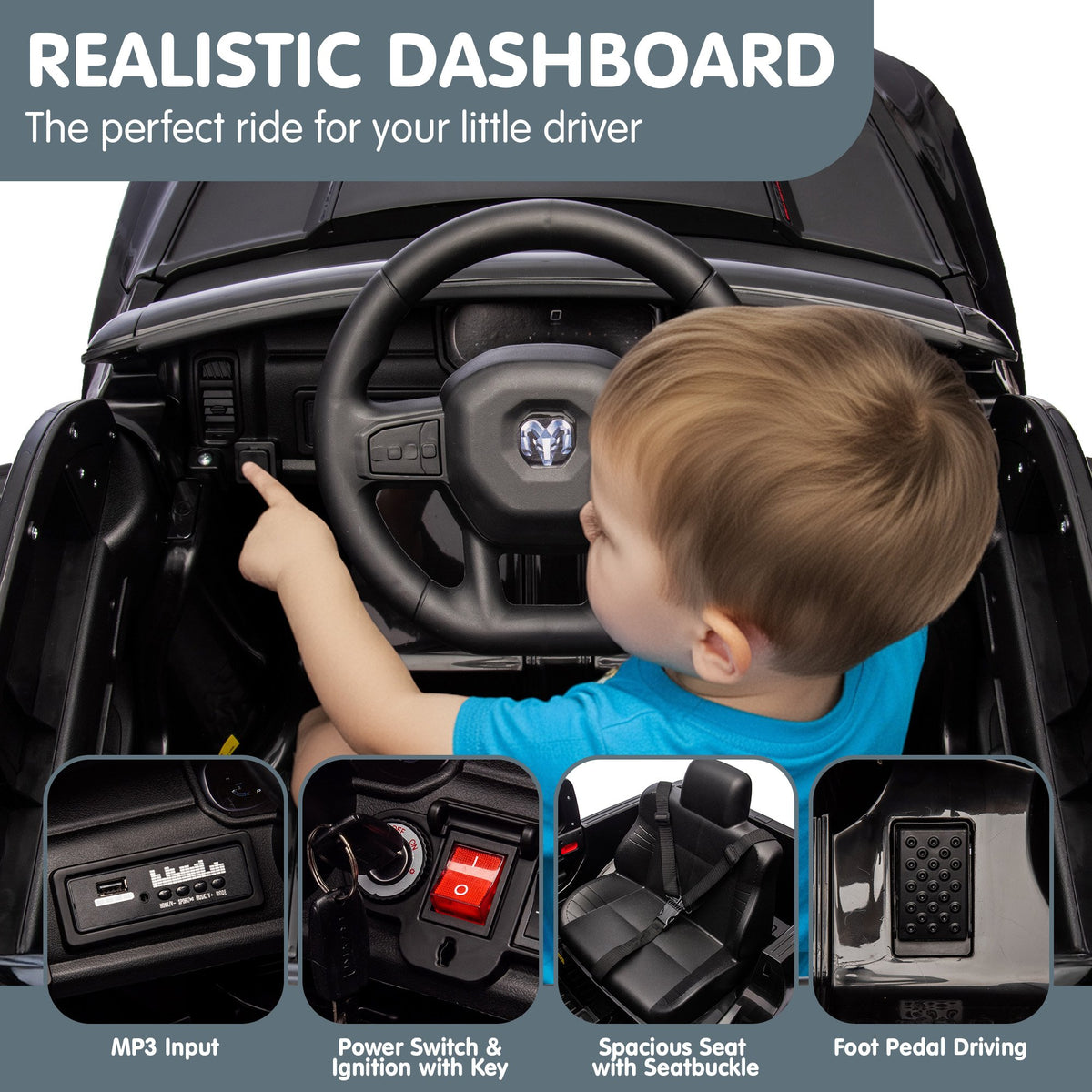 RAM 1500 RHO 12V Kids Electric Ride-On Car, Black