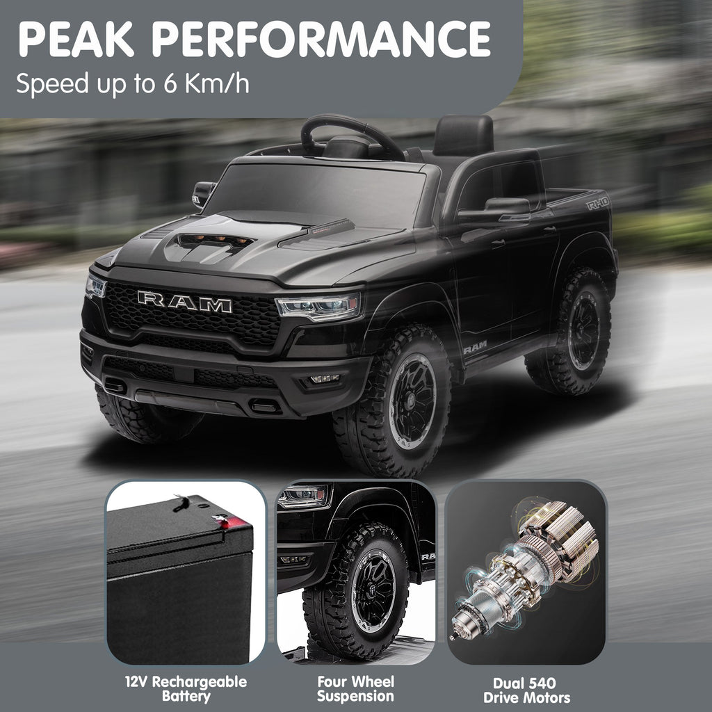 RAM 1500 RHO 12V Kids Electric Ride-On Car, Black