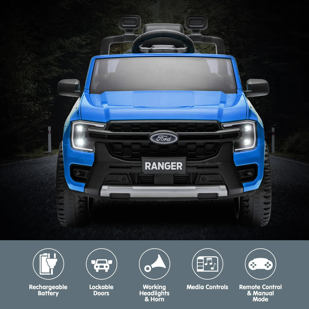 Ford Ranger 12V Kids Electric Ride-On Car, Blue