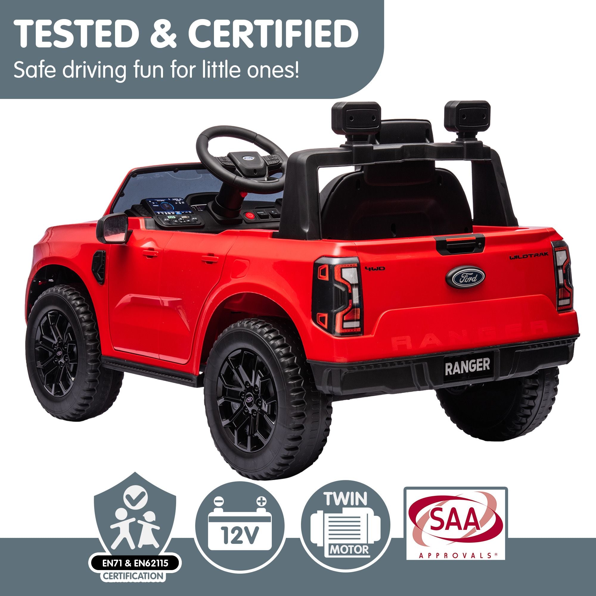 Ford Ranger 12V Kids Electric Ride-On Car, Red