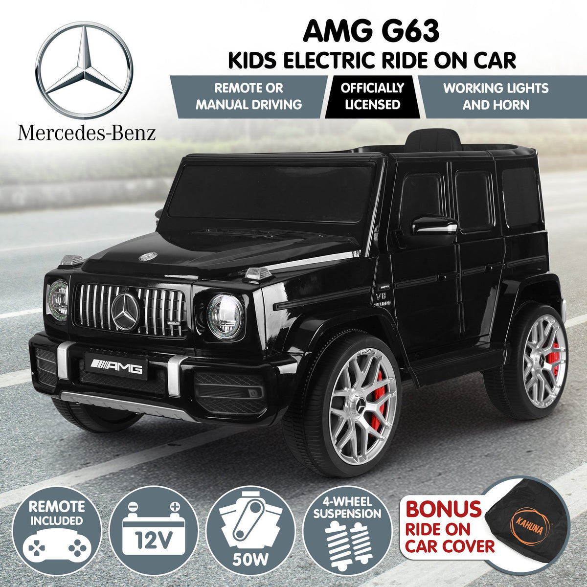 Mercedes-Benz AMG G63 12V Kids Electric Ride-On Car, Black