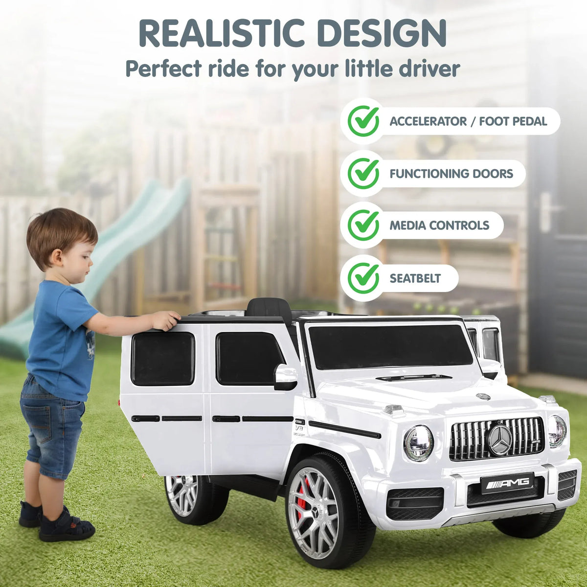 Mercedes-Benz AMG G63 12V Kids Electric Ride-On Car, White