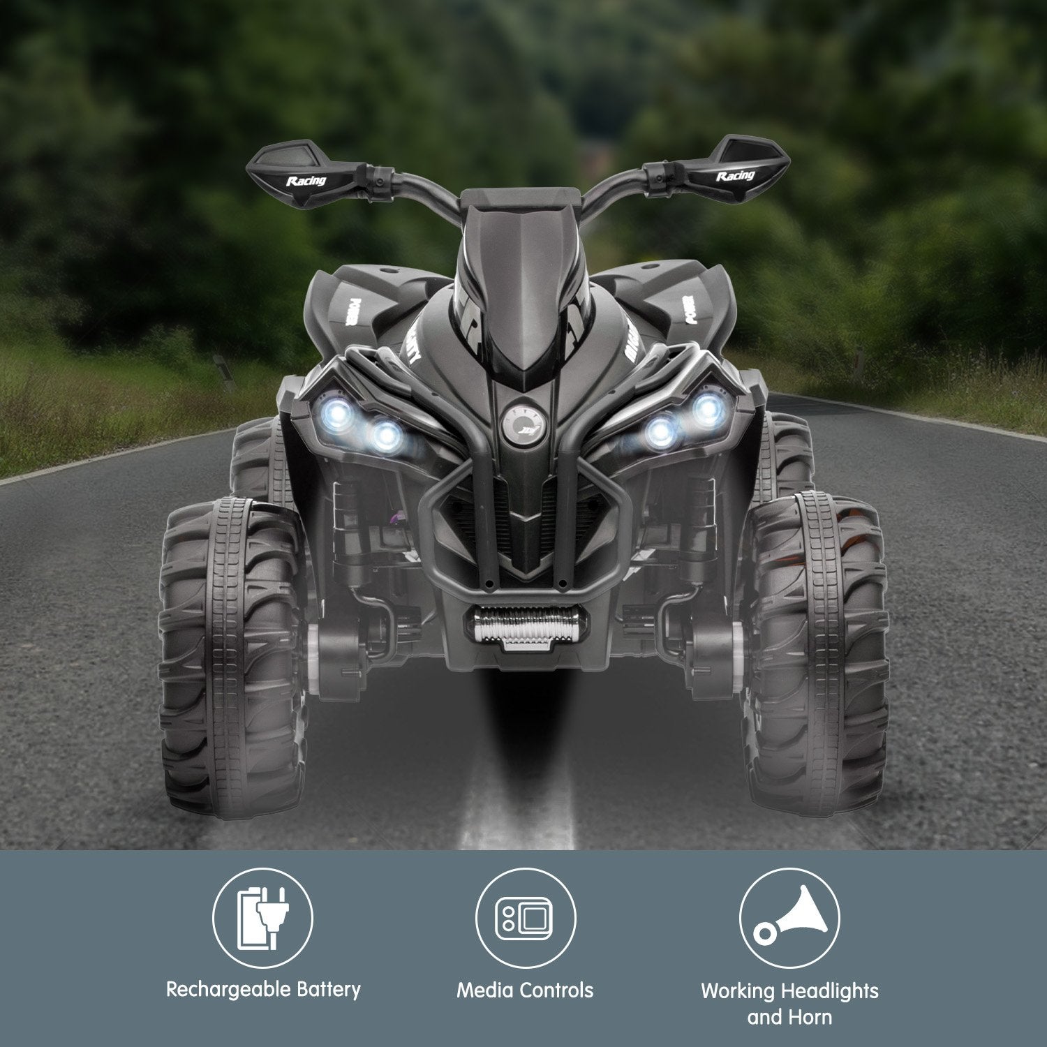 GTS99 12V Kids Electric Ride-On Quad Bike, Black