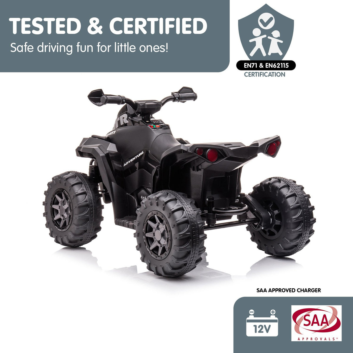 GTS99 12V Kids Electric Ride-On Quad Bike, Black
