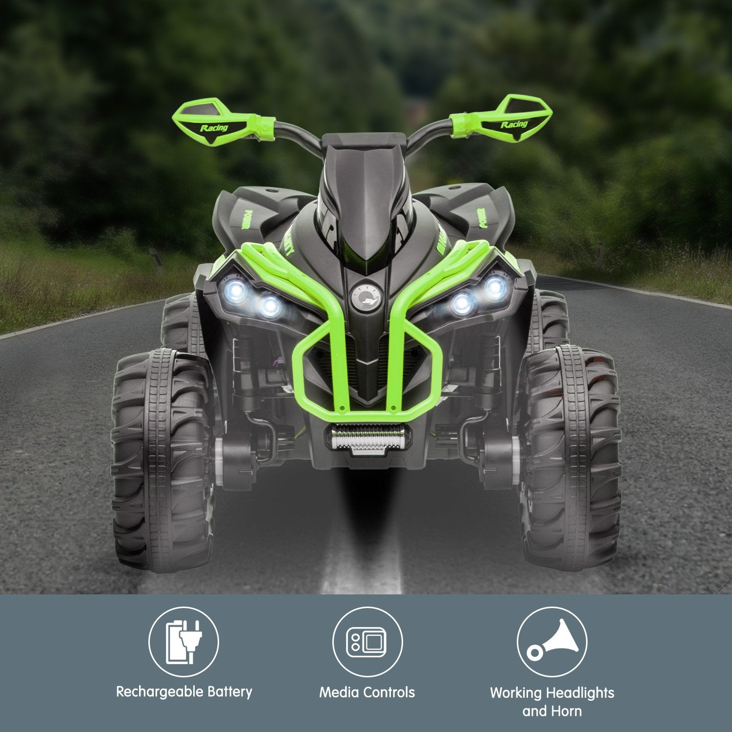 GTS99 12V Kids Electric Ride-On Quad Bike, Green