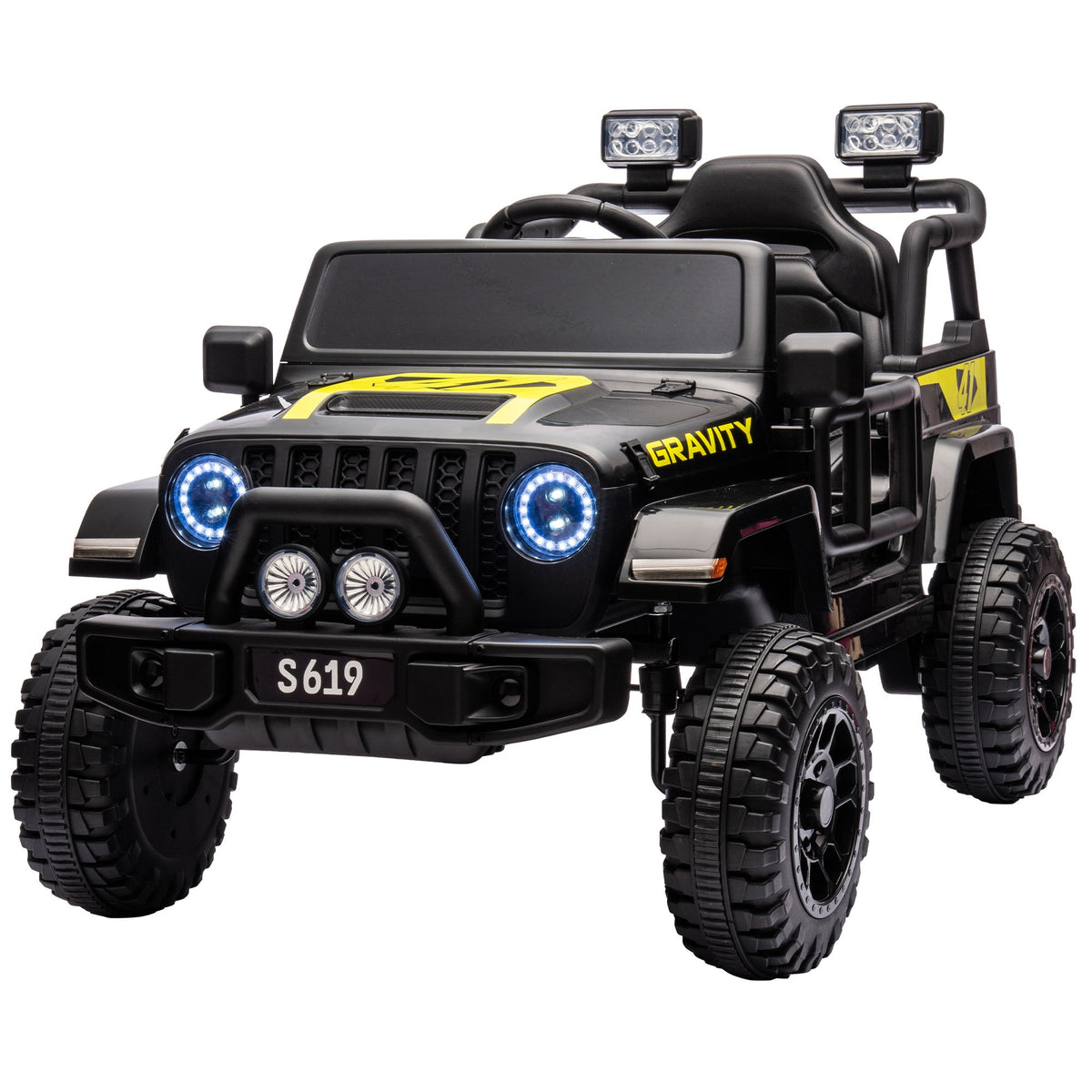 S619 Gravity 12V Jeep-Inspired Kids Electric Ride-On Car, Black