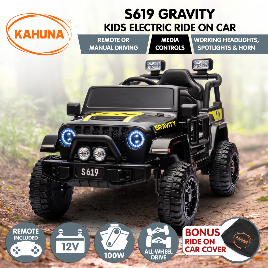 S619 Gravity 12V Jeep-Inspired Kids Electric Ride-On Car, Black