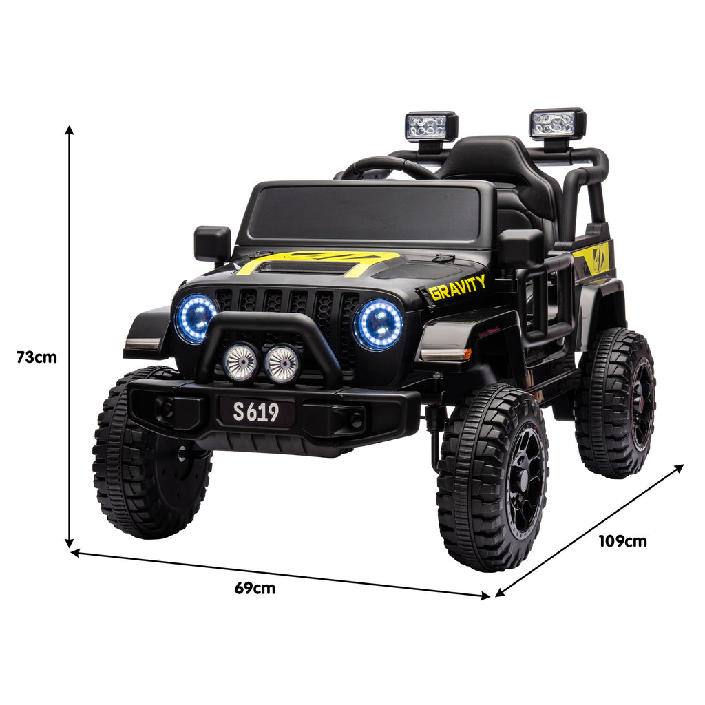 S619 Gravity 12V Jeep-Inspired Kids Electric Ride-On Car, Black