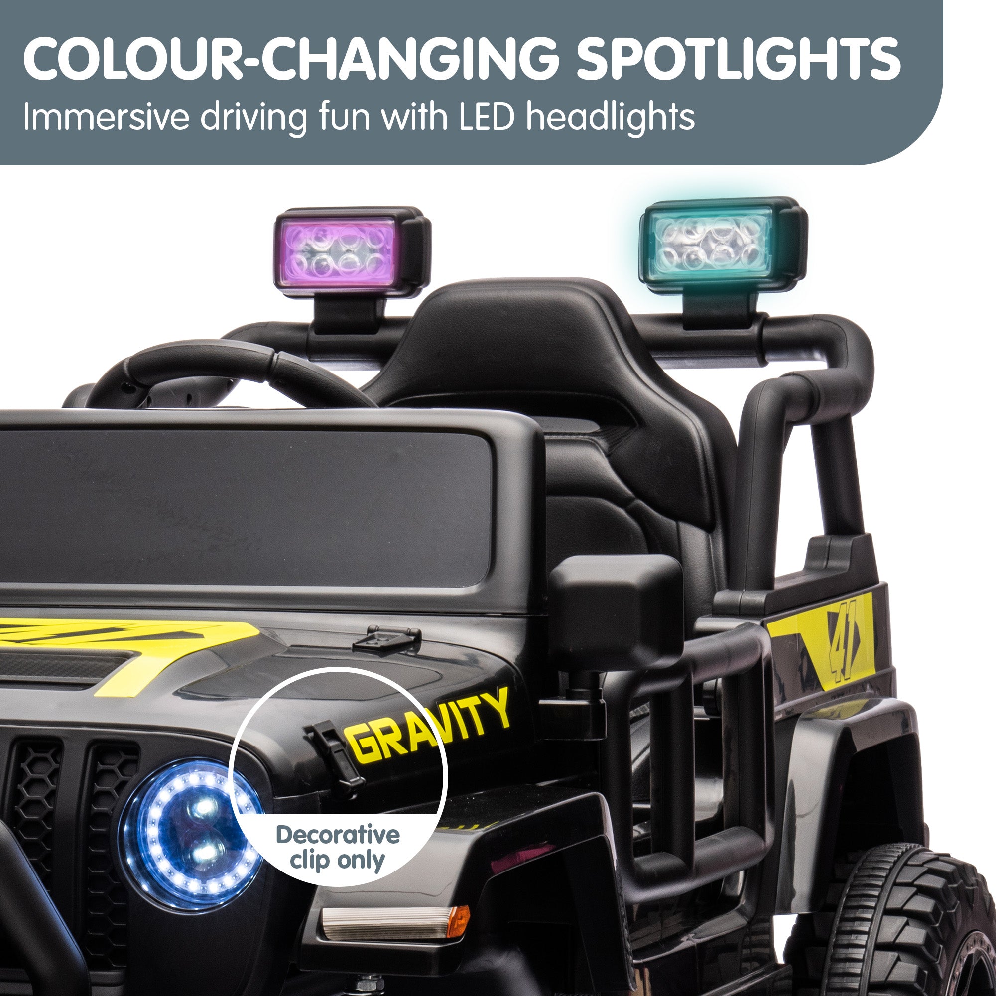 S619 Gravity 12V Jeep-Inspired Kids Electric Ride-On Car, Black
