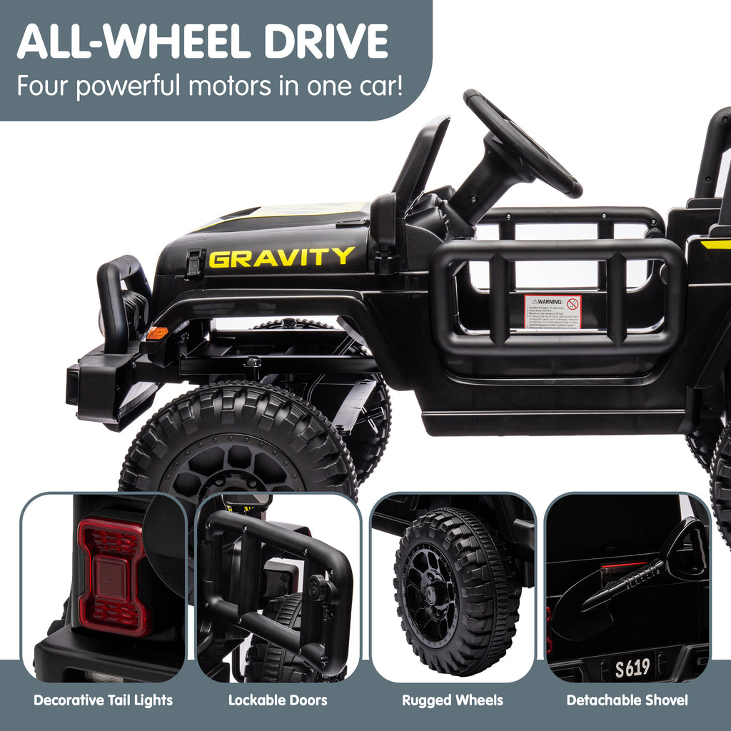 S619 Gravity 12V Jeep-Inspired Kids Electric Ride-On Car, Black