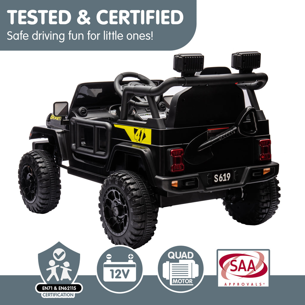 S619 Gravity 12V Jeep-Inspired Kids Electric Ride-On Car, Black