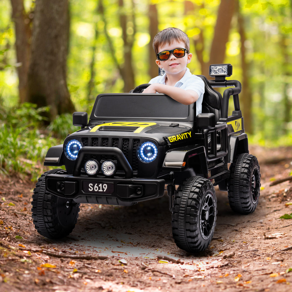 S619 Gravity 12V Jeep-Inspired Kids Electric Ride-On Car, Black