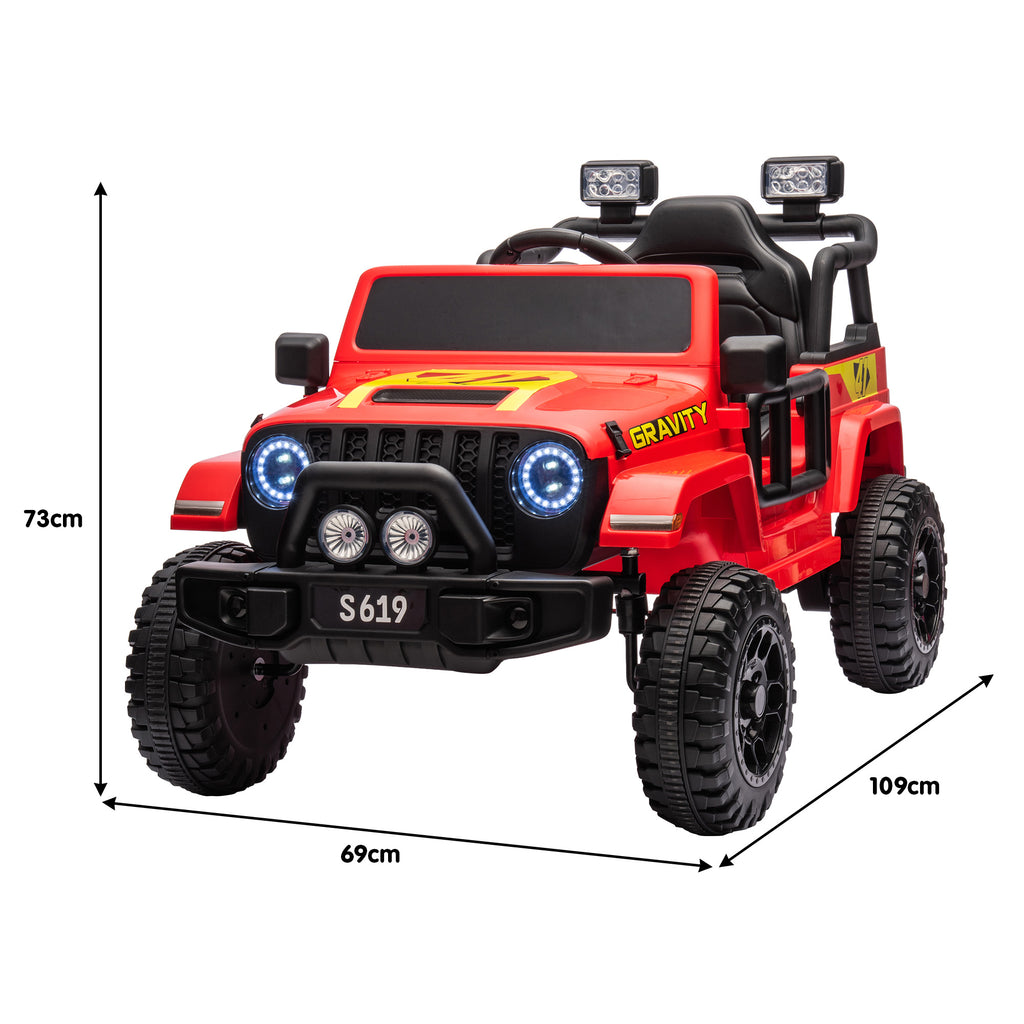 S619 Gravity 12V Jeep-Inspired Kids Electric Ride-On Car, Red