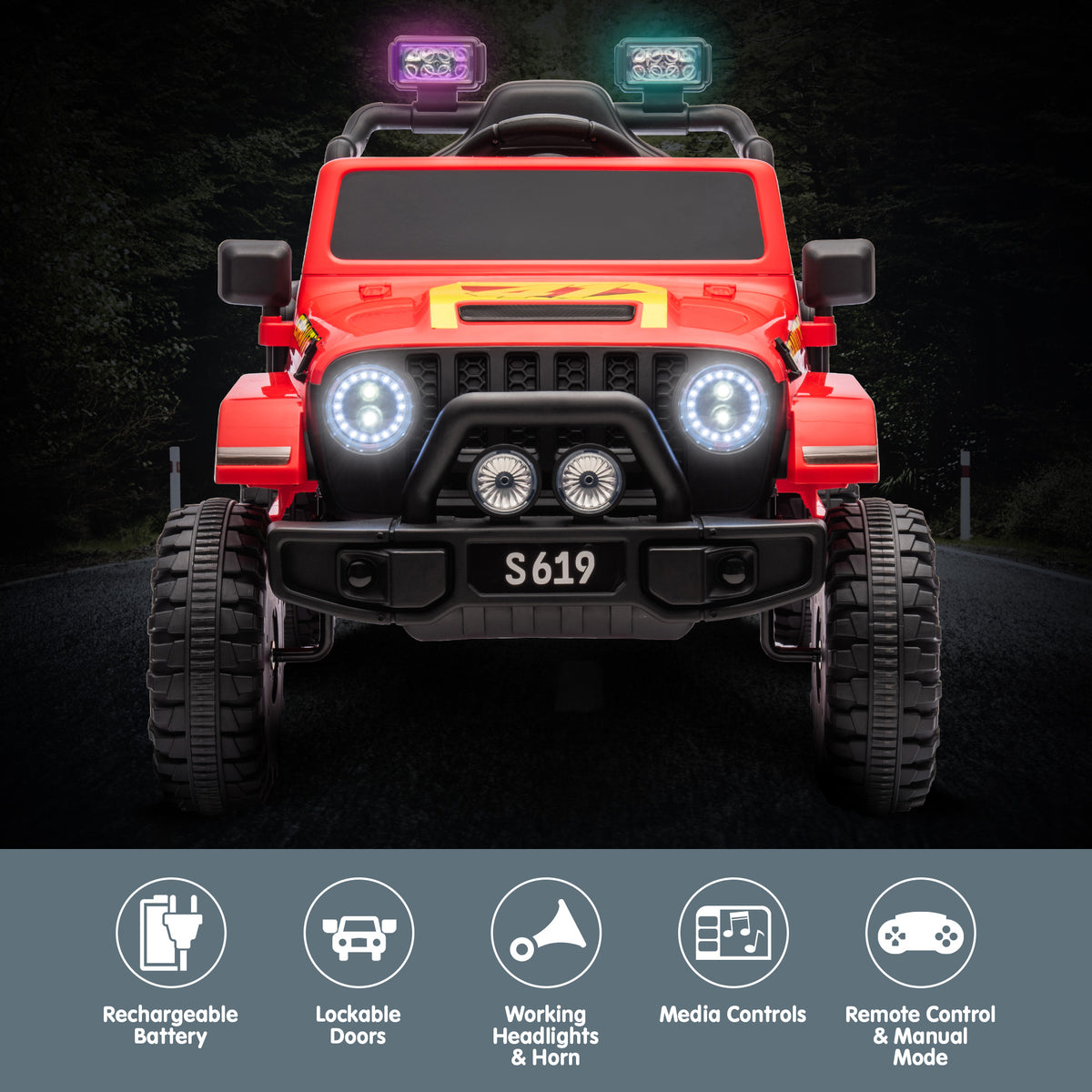 S619 Gravity 12V Jeep-Inspired Kids Electric Ride-On Car, Red