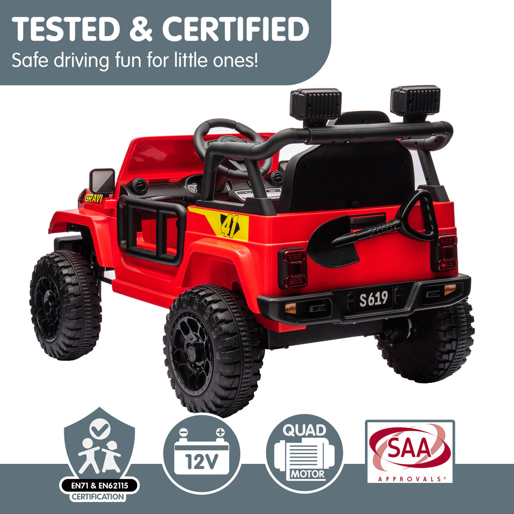 S619 Gravity 12V Jeep-Inspired Kids Electric Ride-On Car, Red
