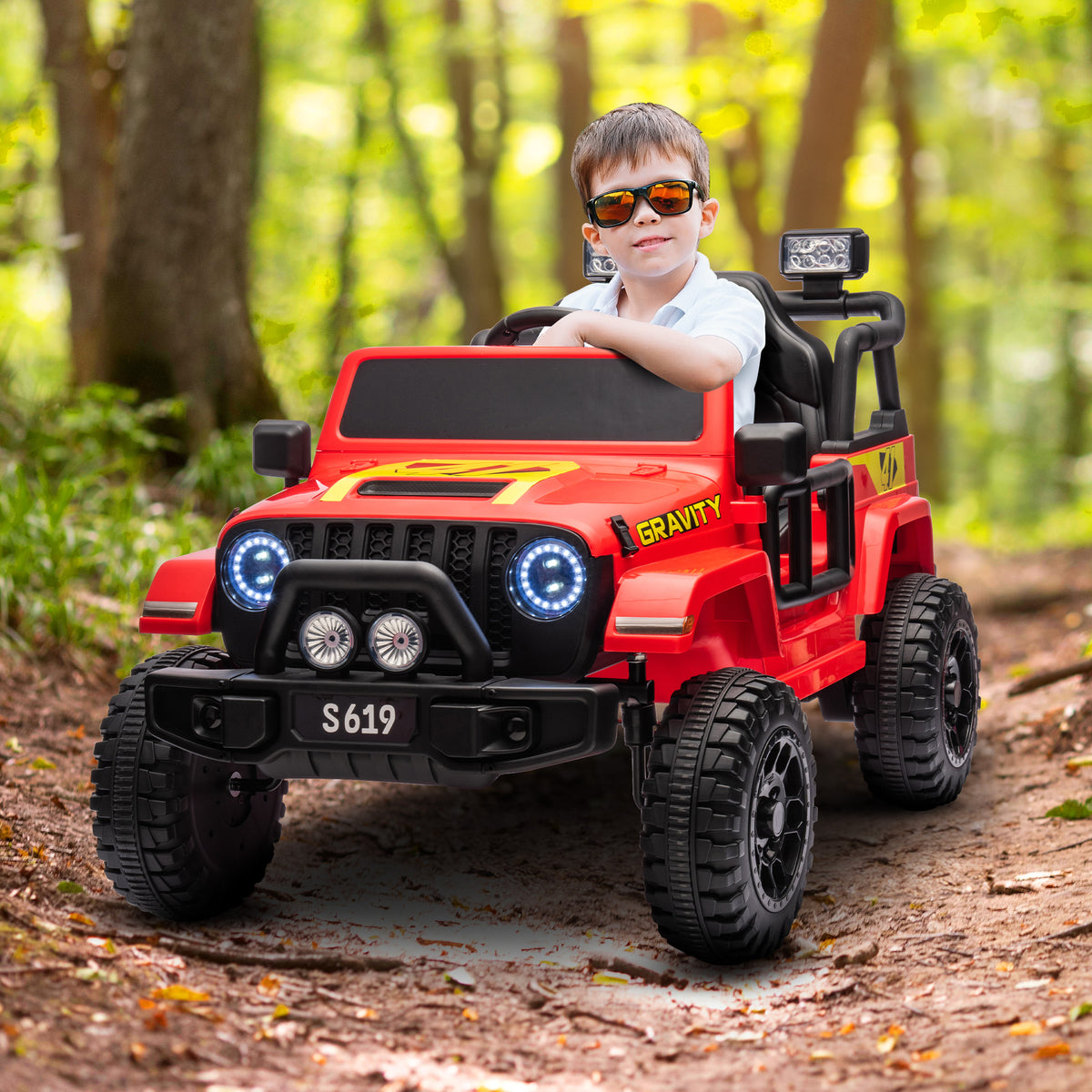 S619 Gravity 12V Jeep-Inspired Kids Electric Ride-On Car, Red