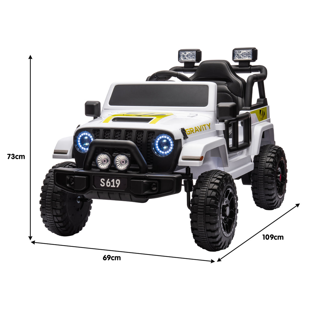 S619 Gravity 12V Jeep-Inspired Kids Electric Ride-On Car, White