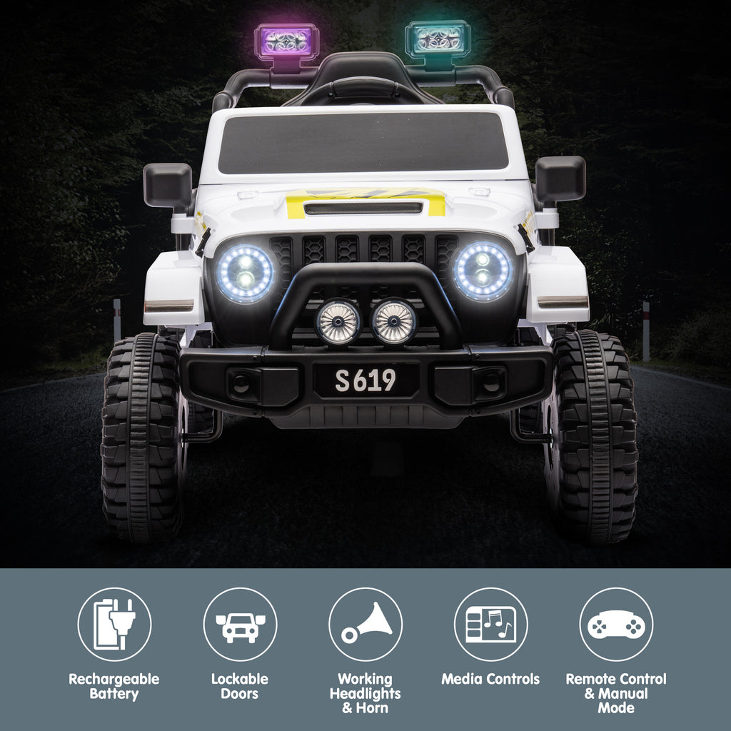 S619 Gravity 12V Jeep-Inspired Kids Electric Ride-On Car, White