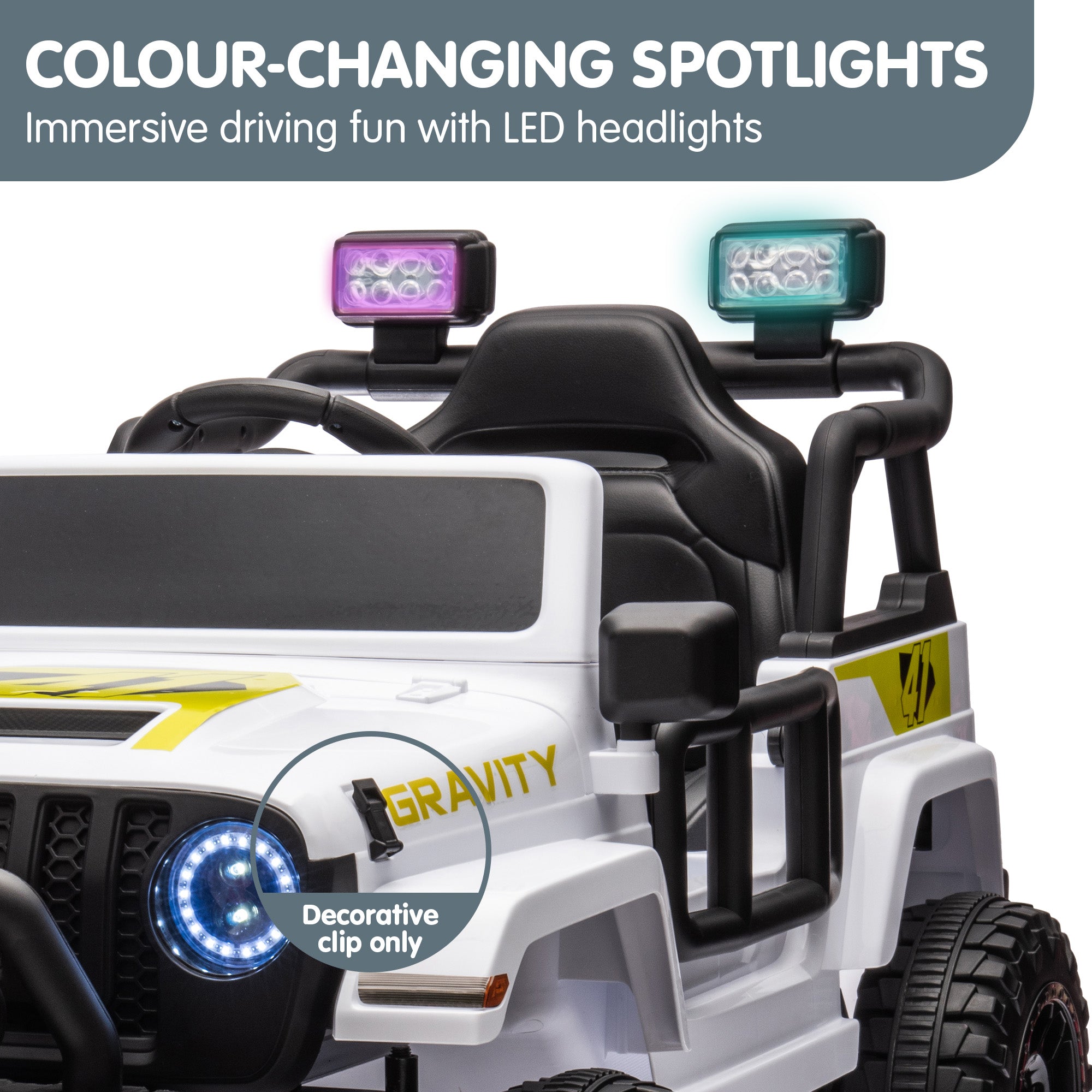 S619 Gravity 12V Jeep-Inspired Kids Electric Ride-On Car, White