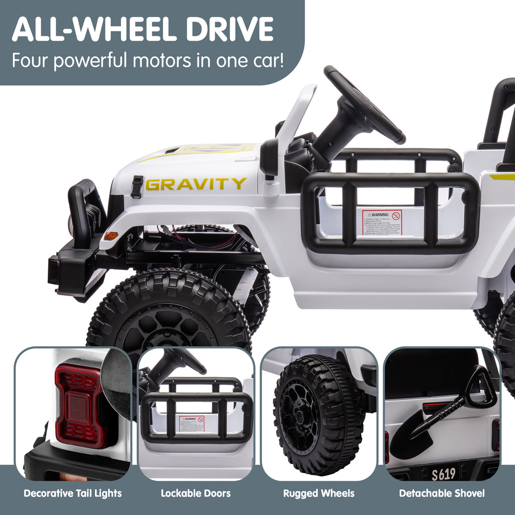 S619 Gravity 12V Jeep-Inspired Kids Electric Ride-On Car, White