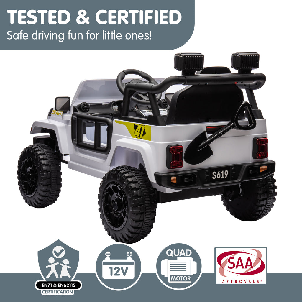 S619 Gravity 12V Jeep-Inspired Kids Electric Ride-On Car, White