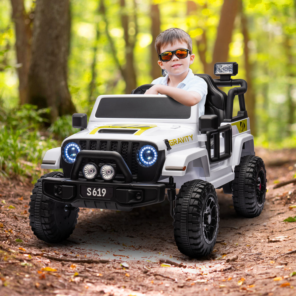 S619 Gravity 12V Jeep-Inspired Kids Electric Ride-On Car, White