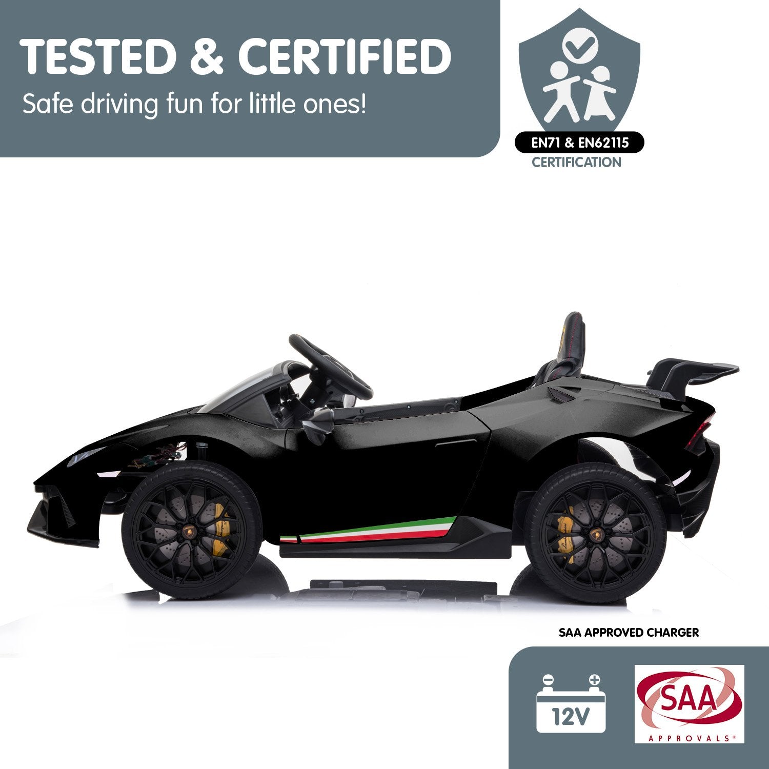 Lamborghini Performante 12V Kids Electric Ride-On Car, Black