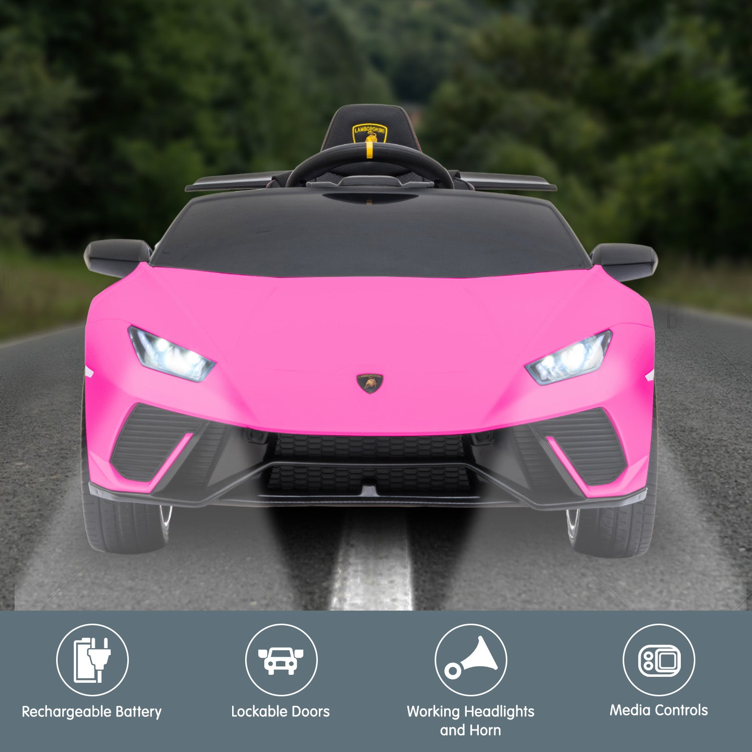 Lamborghini Performante 12V Kids Electric Ride-On Car, Pink