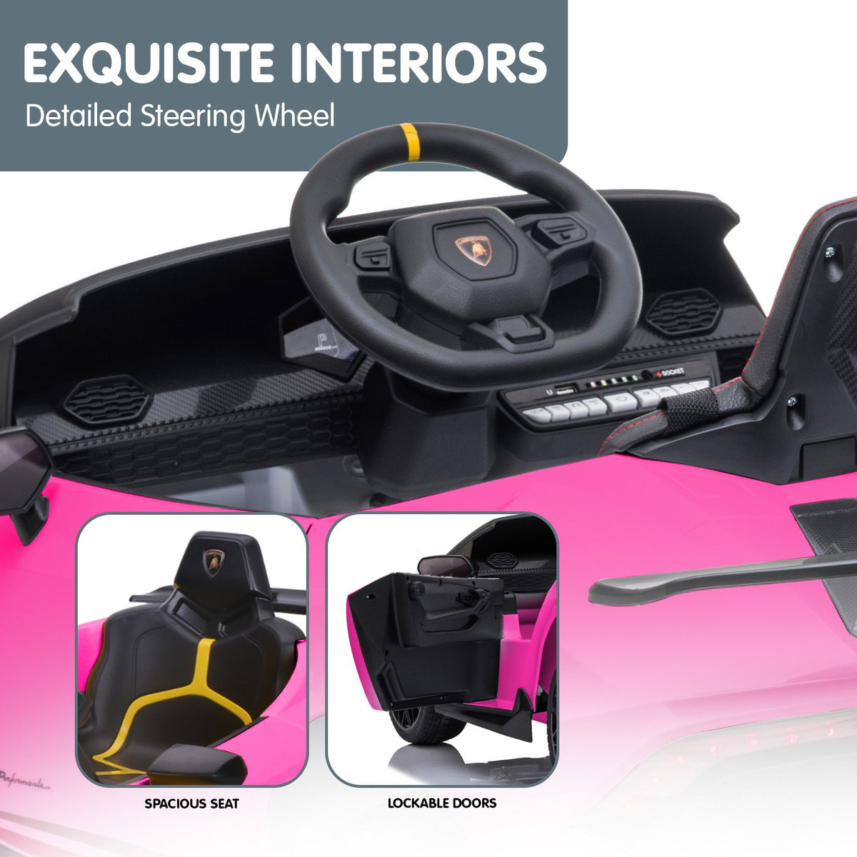 Lamborghini Performante 12V Kids Electric Ride-On Car, Pink