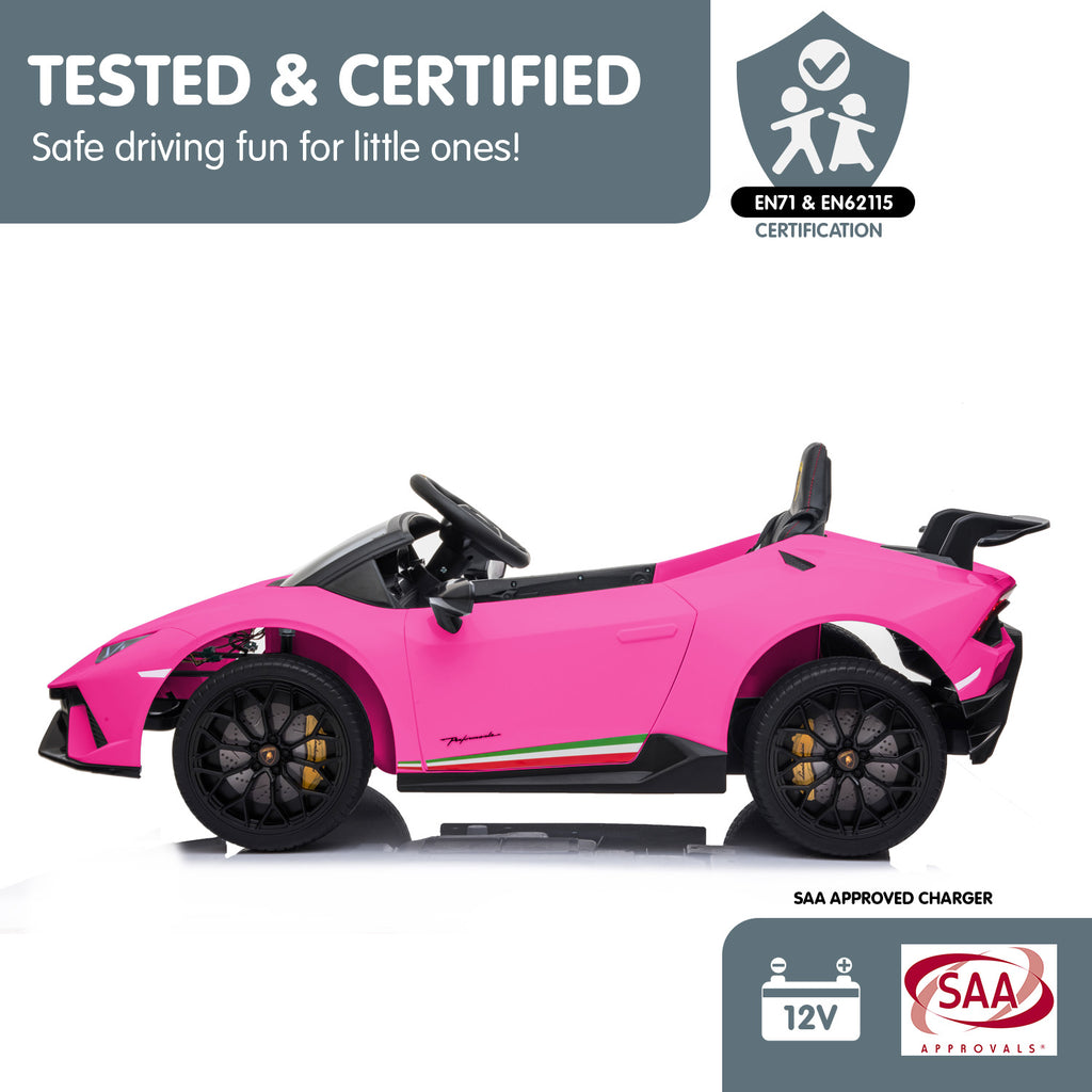 Lamborghini Performante 12V Kids Electric Ride-On Car, Pink