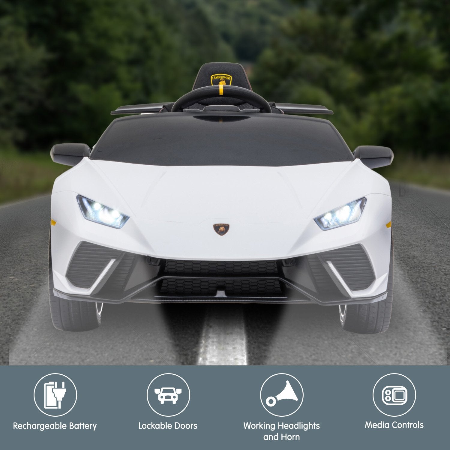 Lamborghini Performante 12V Kids Electric Ride-On Car, White
