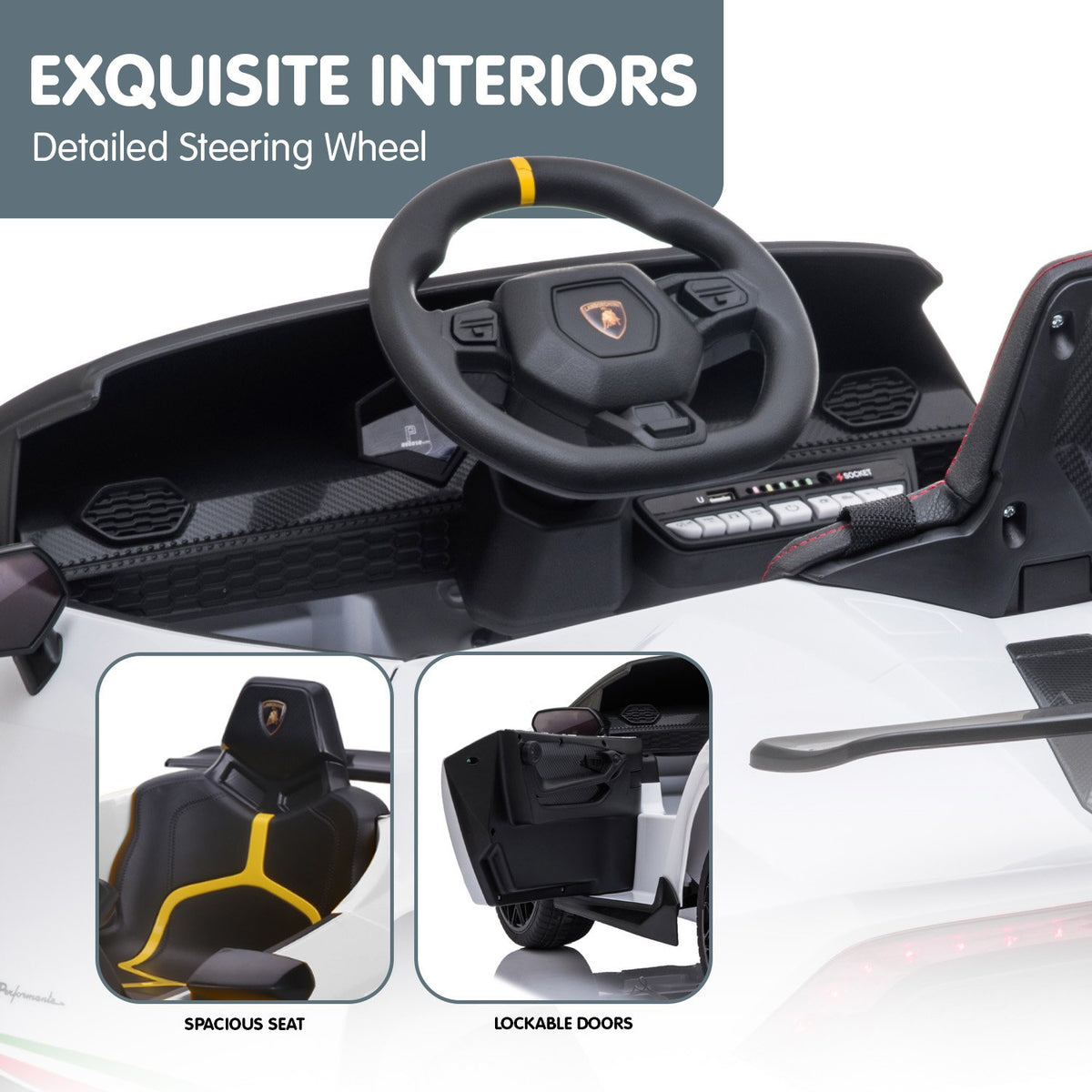 Lamborghini Performante 12V Kids Electric Ride-On Car, White