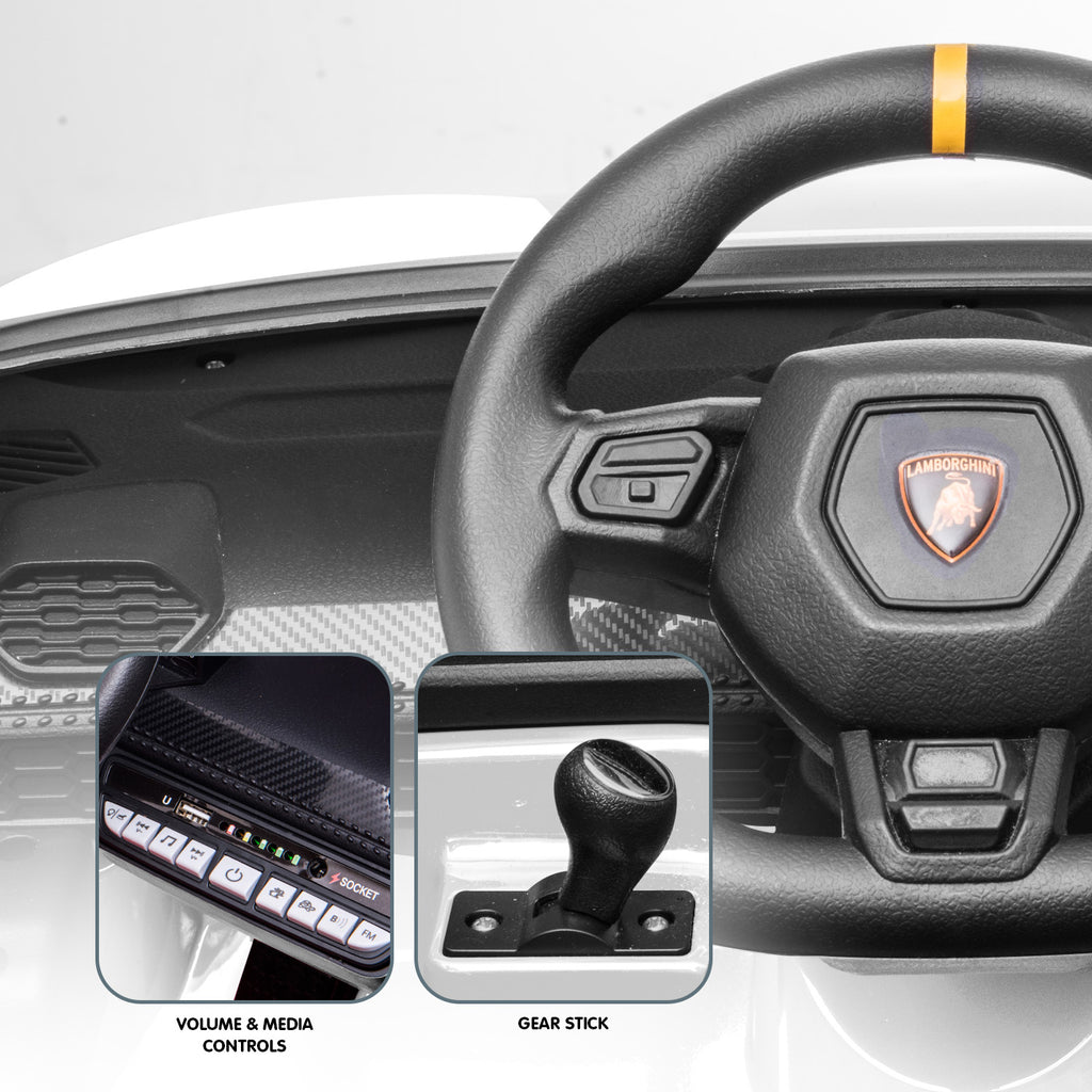 Lamborghini Performante 12V Kids Electric Ride-On Car, White