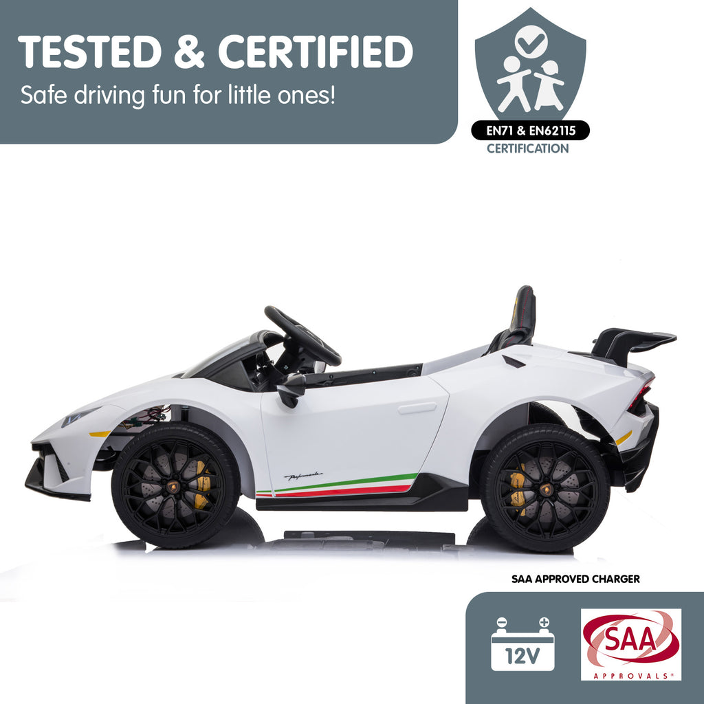 Lamborghini Performante 12V Kids Electric Ride-On Car, White
