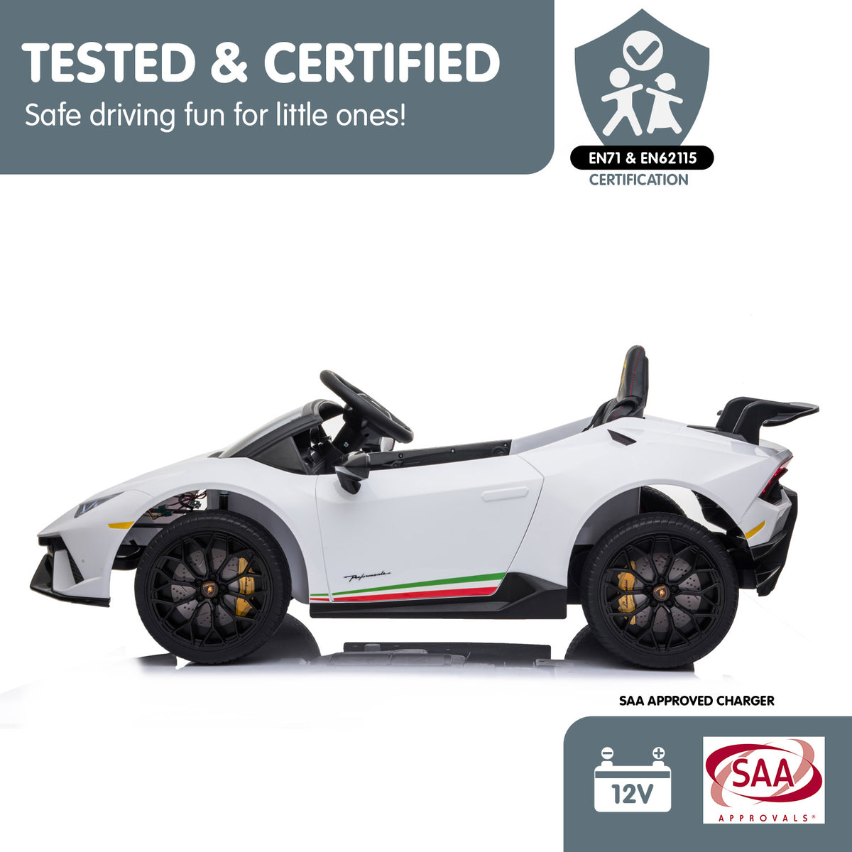 Lamborghini Performante 12V Kids Electric Ride-On Car, White