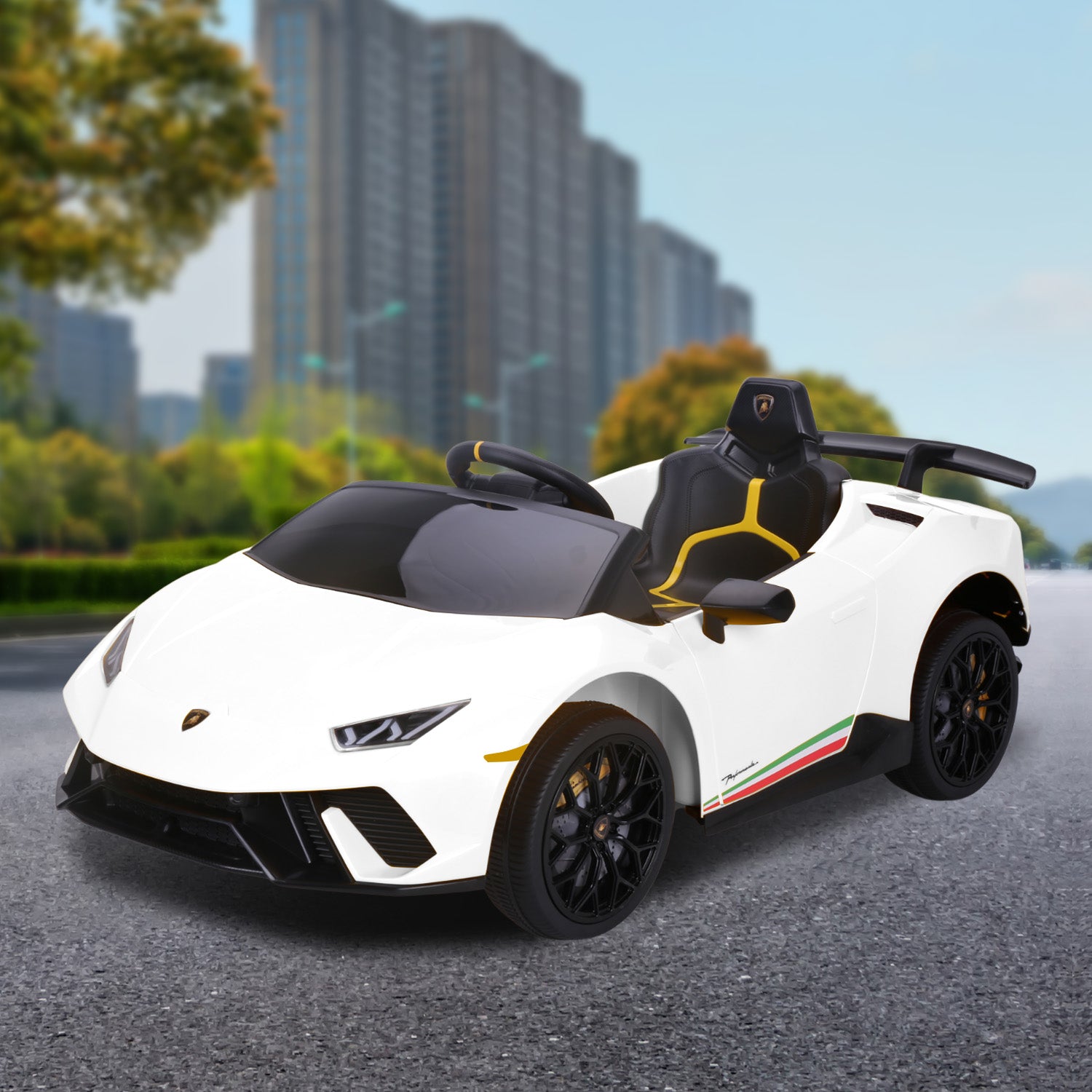 Lamborghini Performante 12V Kids Electric Ride-On Car, White