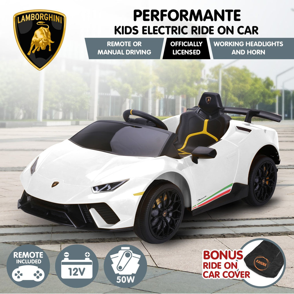 Lamborghini Performante 12V Kids Electric Ride-On Car, White