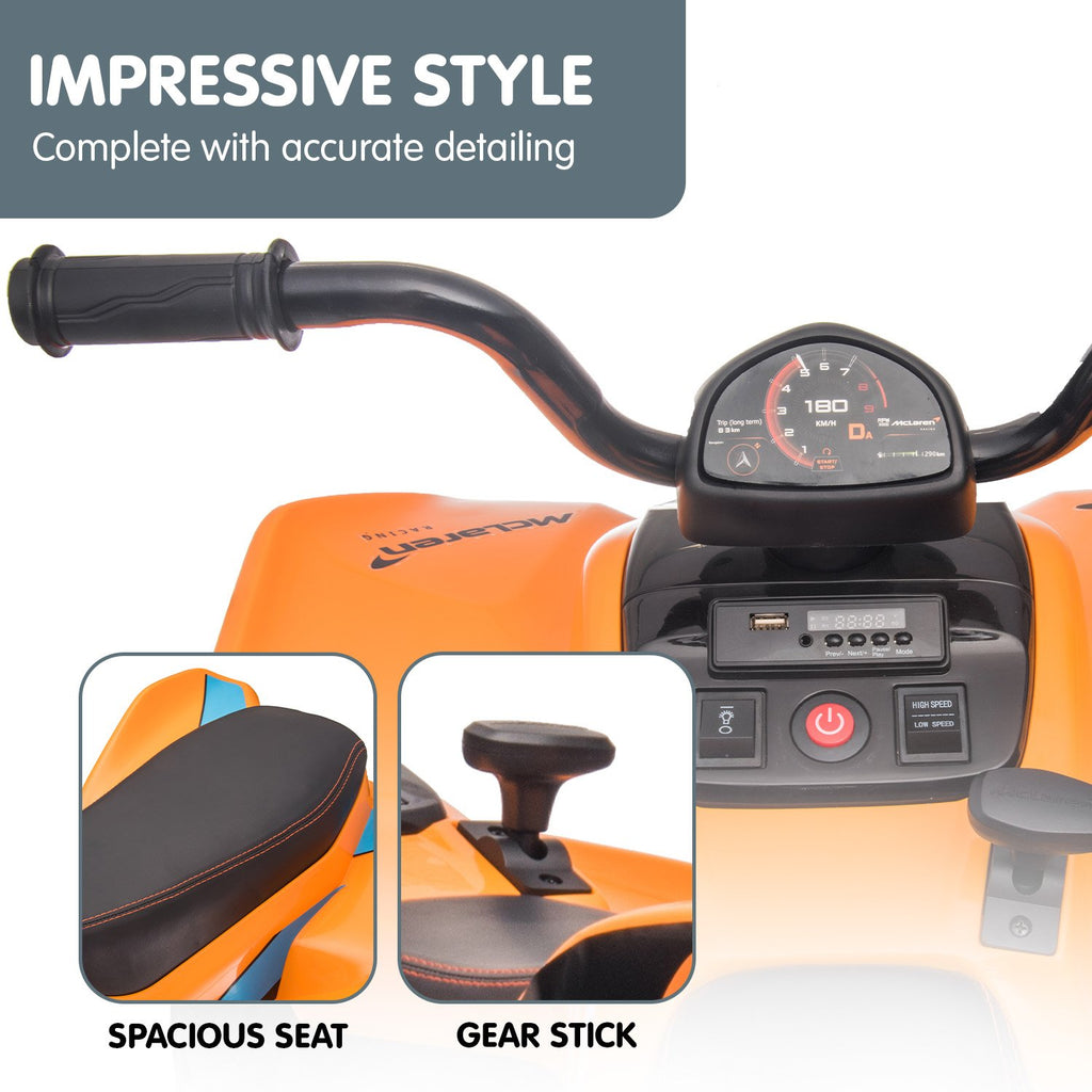 McLaren MCL35 12V Kids Electric Ride-On Quad Bike, Orange