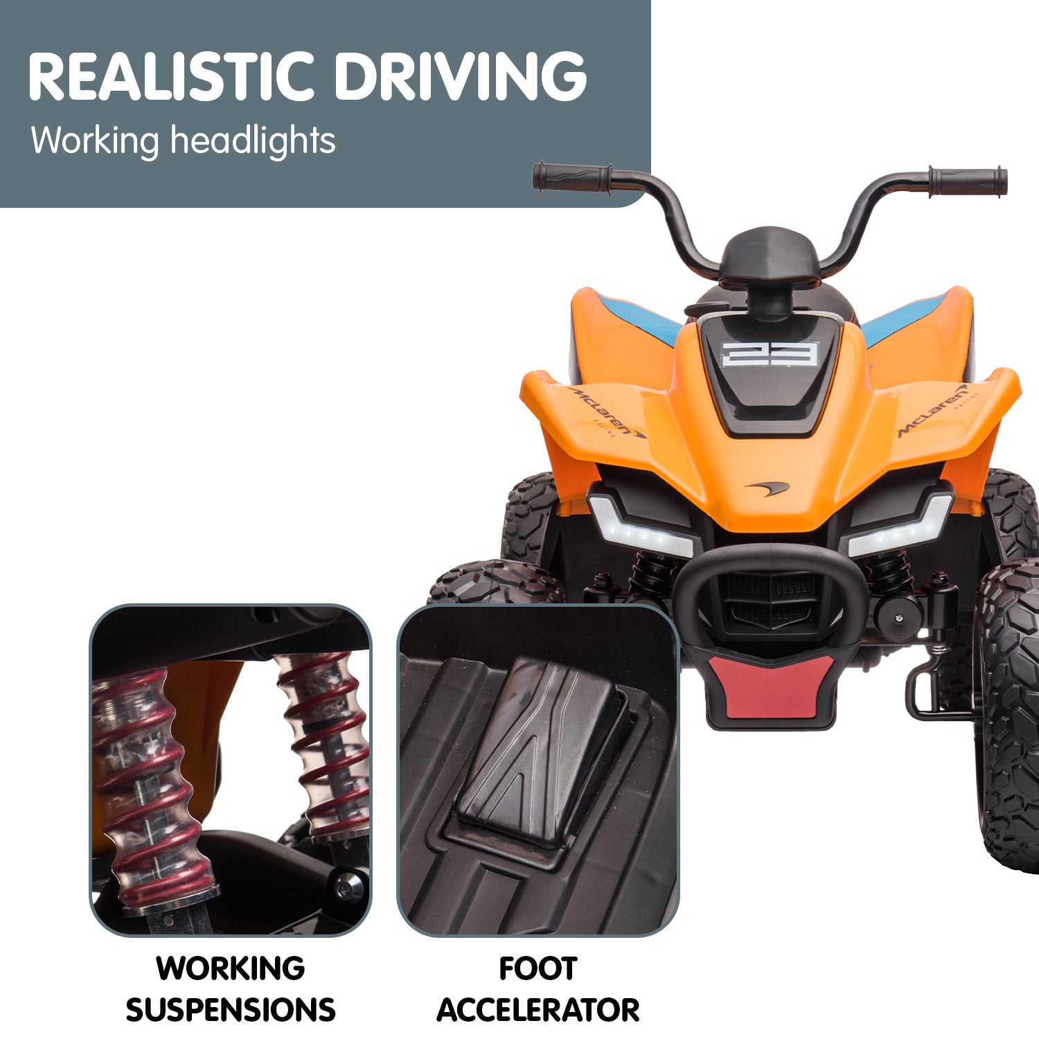 McLaren MCL35 12V Kids Electric Ride-On Quad Bike, Orange