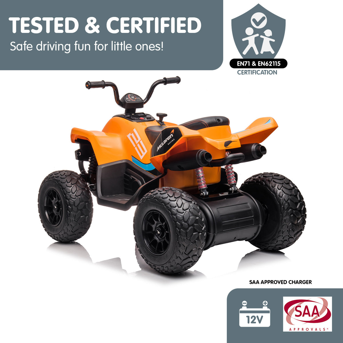 McLaren MCL35 12V Kids Electric Ride-On Quad Bike, Orange