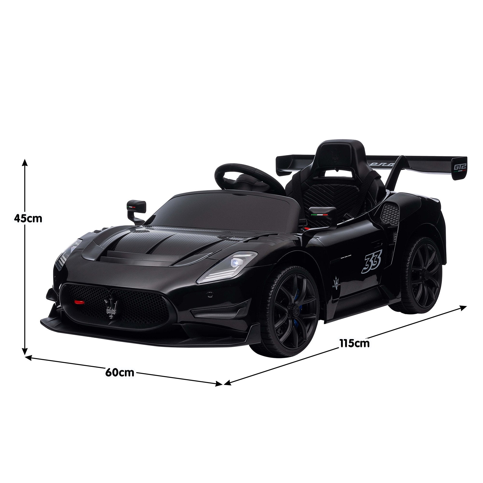 Maserati MC20 GT2 12V Kids Electric Ride-On Race Car, Black