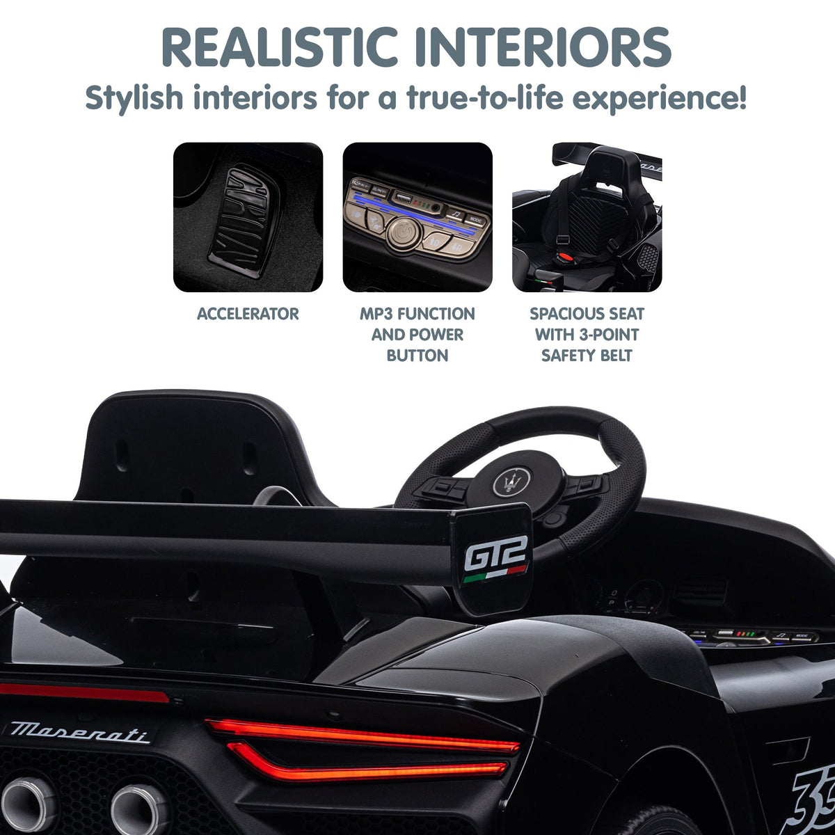 Maserati MC20 GT2 12V Kids Electric Ride-On Race Car, Black
