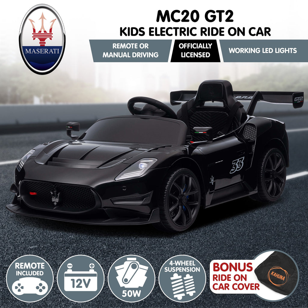 Maserati MC20 GT2 12V Kids Electric Ride-On Race Car, Black