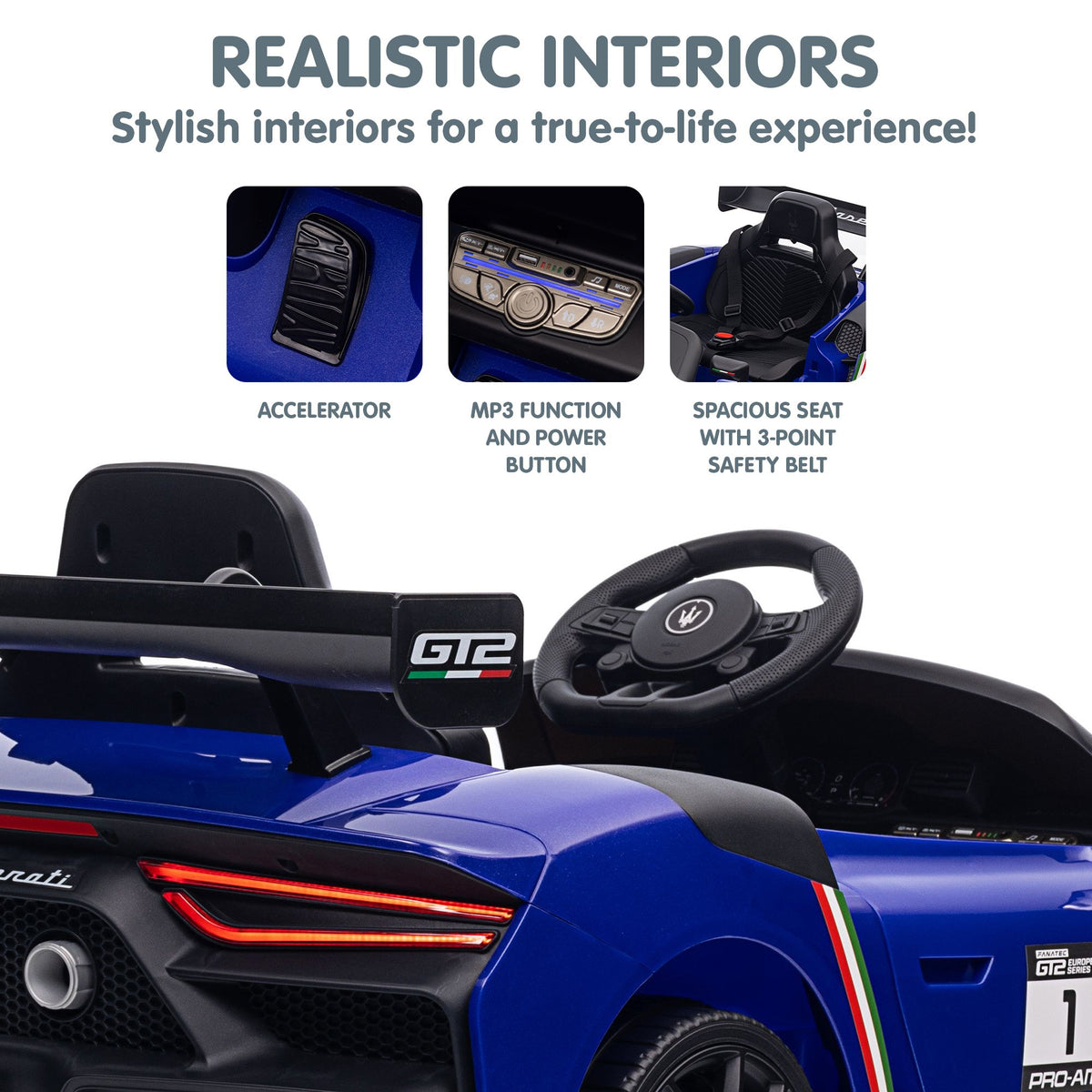 Maserati MC20 GT2 12V Kids Electric Ride-On Race Car, Blue
