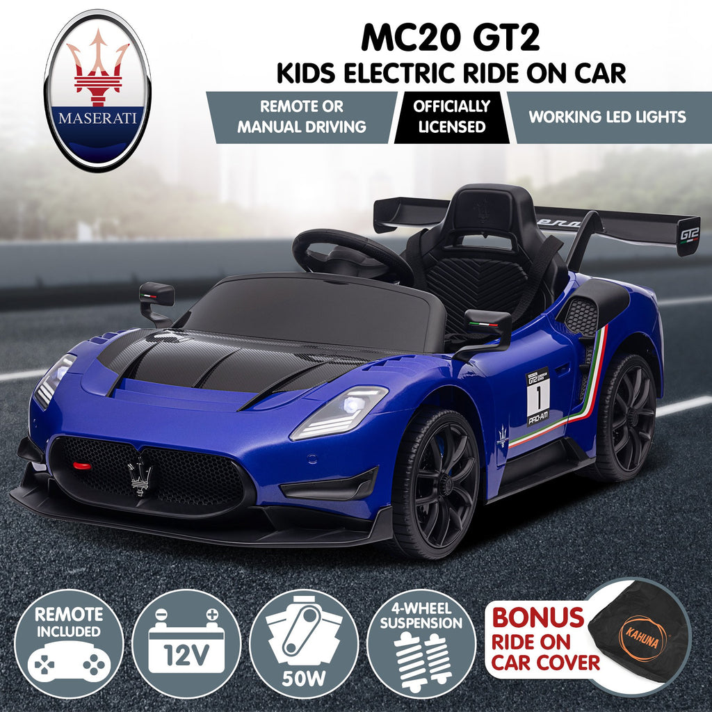 Maserati MC20 GT2 12V Kids Electric Ride-On Race Car, Blue