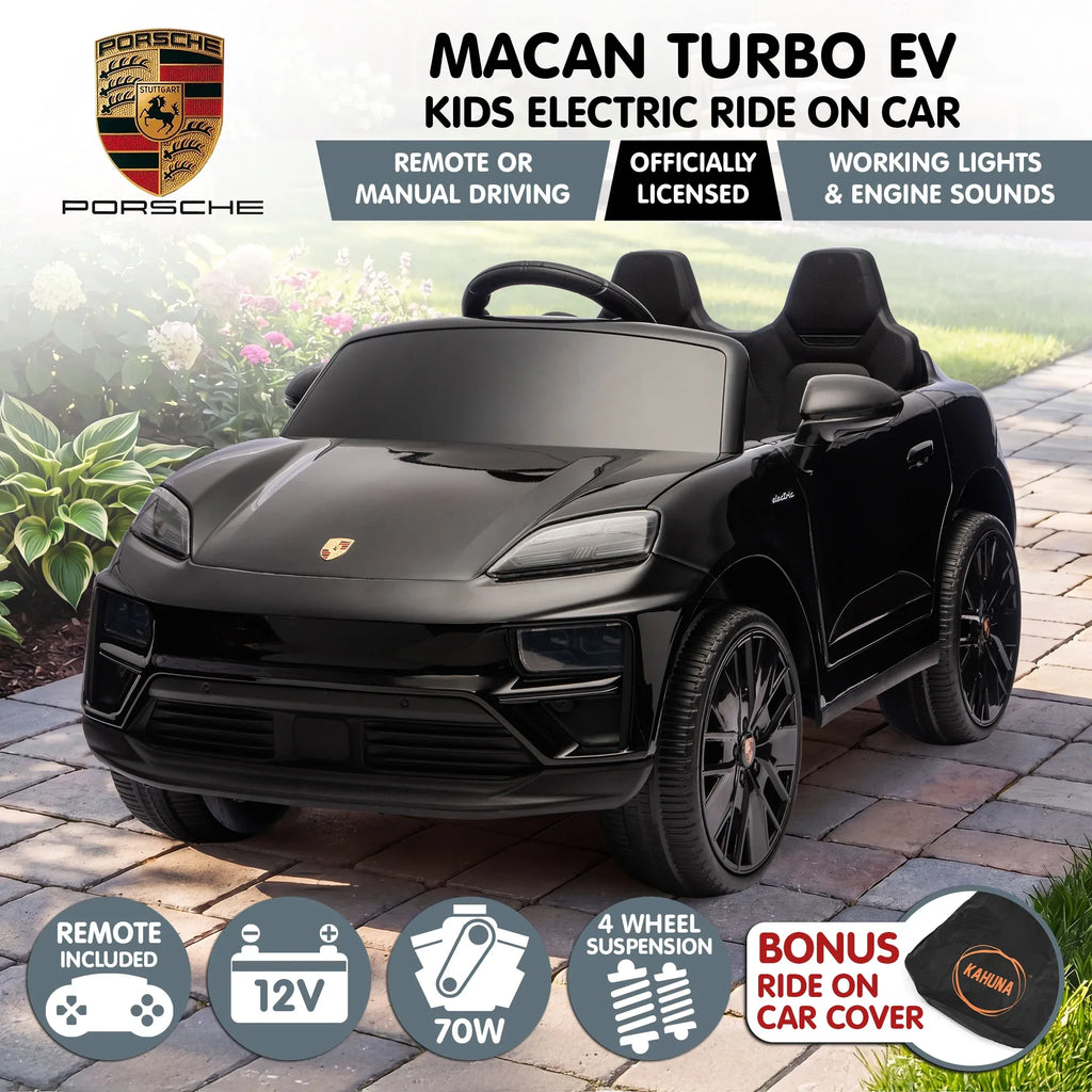 Porsche Macan Turbo EV 12V Kids Electric Ride-On Car, Black