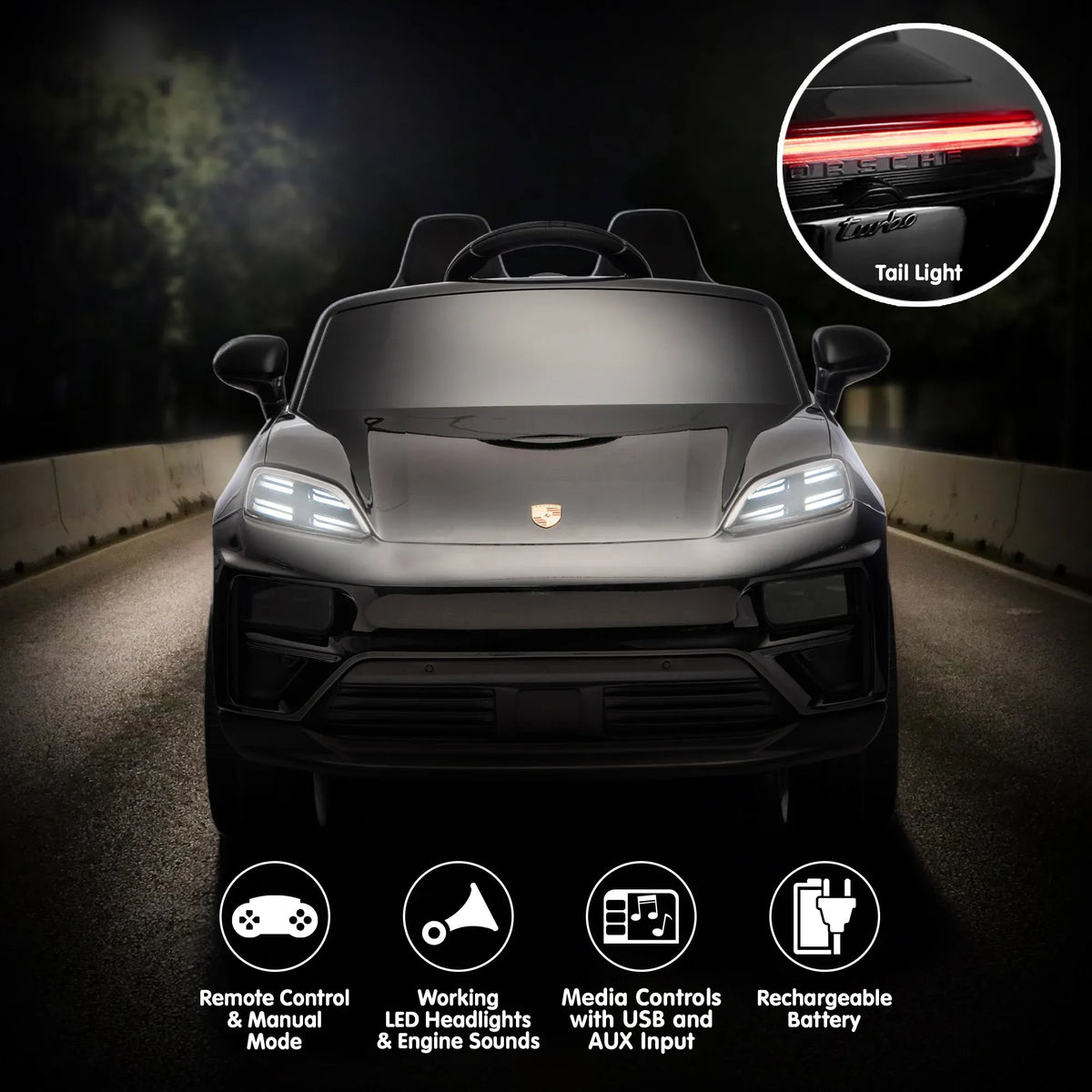 Porsche Macan Turbo EV 12V Kids Electric Ride-On Car, Black