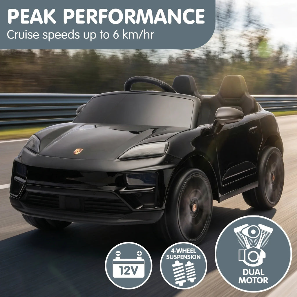 Porsche Macan Turbo EV 12V Kids Electric Ride-On Car, Black